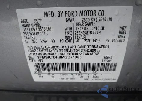 2021 Ford Explorer Xlt z USA, uszkodzony, nr VIN 1FMSK7DH8MGB71065